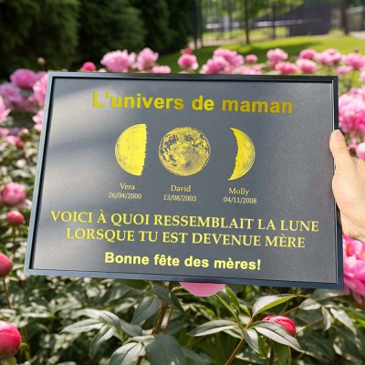 Cadre imprimé personnalisé avec phases de lune, univers de maman, avec noms d'enfants, cadeaux uniques pour la fête des mères