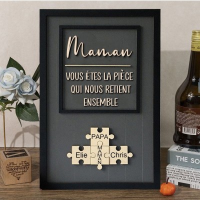 Panneau de puzzle personnalisé pour maman avec des noms qui nous tiennent ensemble, idées cadeaux pour la fête des mères