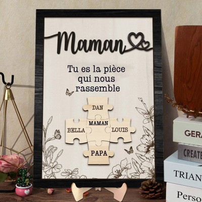 Puzzle personnalisé en bois pour maman avec noms d'enfants Cadeau souvenir pour nouvelle maman Idées cadeaux pour la fête des mères