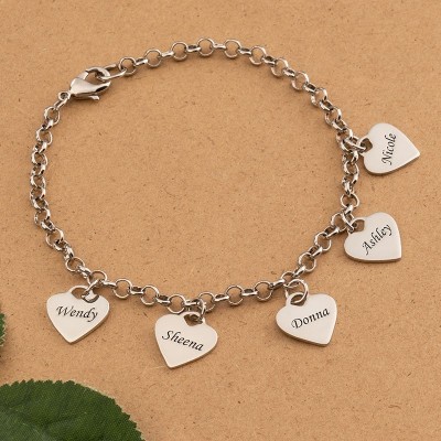 Personnalisé en forme de coeur breloques nom Bracelet cadeau significatif pour maman cadeau d'anniversaire de mariage pour femme