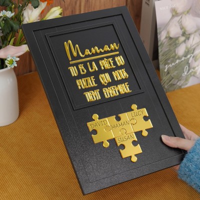Maman, tu es la pièce du puzzle qui nous tient ensemble, panneau de puzzle en bois personnalisé pour maman cadeau de fête des mères
