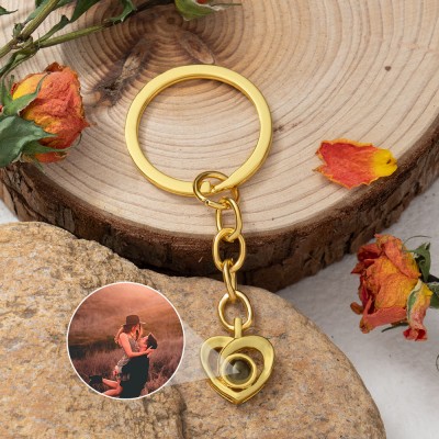 Porte-clés photo commémoratif personnalisé avec projection de cœur et image à l'intérieur, cadeaux pour elle