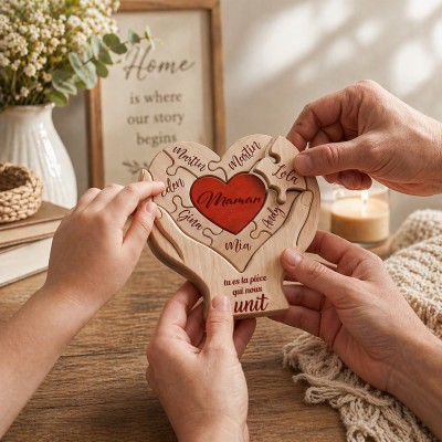 Puzzle en bois personnalisé pour la fête des mères, avec la mention « Tu es le pilier de notre famille », cadeau personnalisé pour maman de la part de ses enfants, puzzle familial imprimé