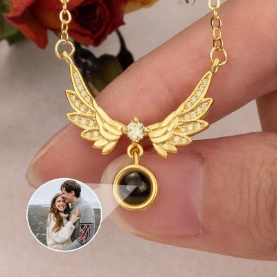 Collier à breloques avec projection de photo d'ange personnalisé, cadeau commémoratif pour elle