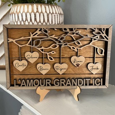 Panneau en bois d'arbre généalogique personnalisé avec noms d'enfants, cadeau pour maman