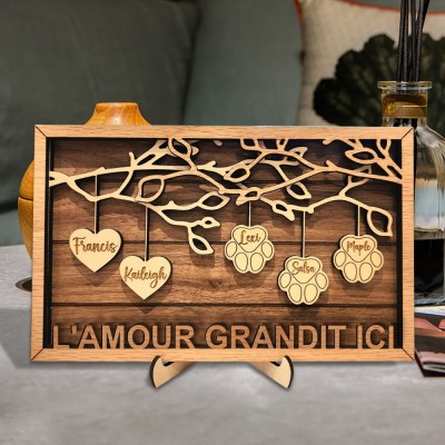 Panneau en bois d'arbre généalogique personnalisé, gravure de nom, décoration murale de maison, cadeaux pour maman