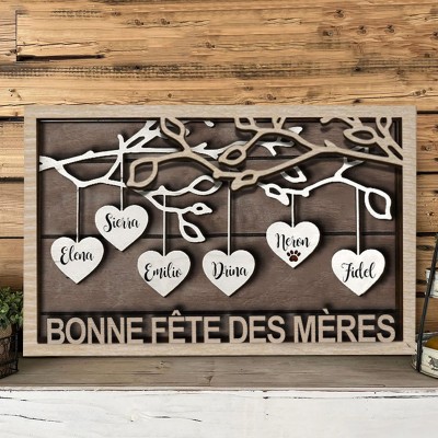 Panneau d'arbre généalogique en bois fait à la main, l'amour pousse ici, idées cadeaux pour la fête des mères