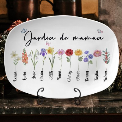 Cadeau personnalisé de plateau de fleurs de naissance de noms d'enfants de jardin de maman pour maman grand-mère