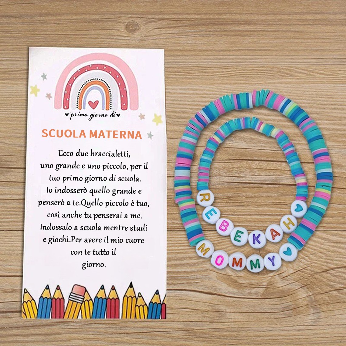 Braccialetto a forma di cuore abbinato per la mamma e il bambino, primo giorno di scuola, regali per il ritorno a scuola per bambini