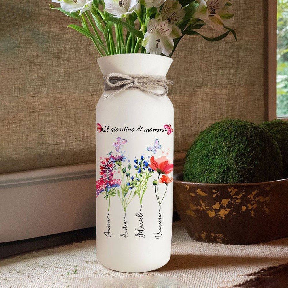 Stampa artistica personalizzata del giardino della mamma, vaso per fiori di nascita con nomi dei bambini, regali di famiglia unici per mamma, nonna e regali per la festa della mamma.