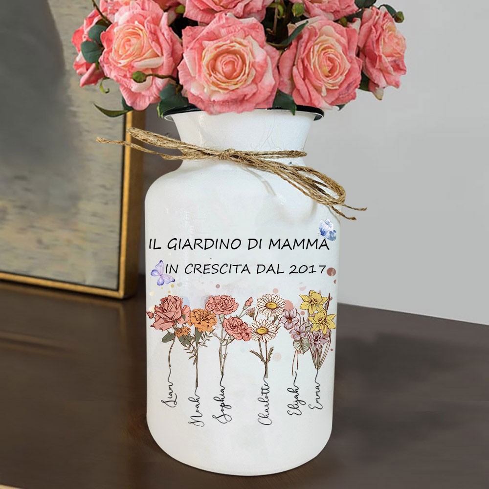 Vaso per fiori da giardino personalizzato per la nascita della mamma con i nomi dei bambini, regalo unico per ricordare il giardino di famiglia per mamma, nonna e idee regalo per la festa della mamma.