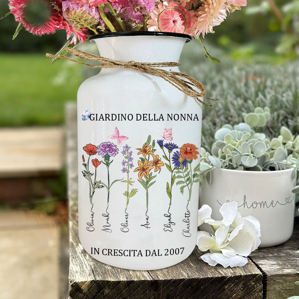 Vaso di fiori per la nascita della nonna personalizzato con i nomi dei nipoti, decorazione unica per la famiglia, regalo di compleanno, ricordo per la mamma, nonna, idee regalo per la festa della mamma