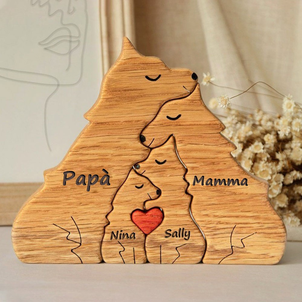 Puzzle personalizzati in legno con la famiglia di lupi e i nomi dei bambini, regali unici per la mamma, la nonna, la festa della mamma, idee regalo per la gravidanza della mamma