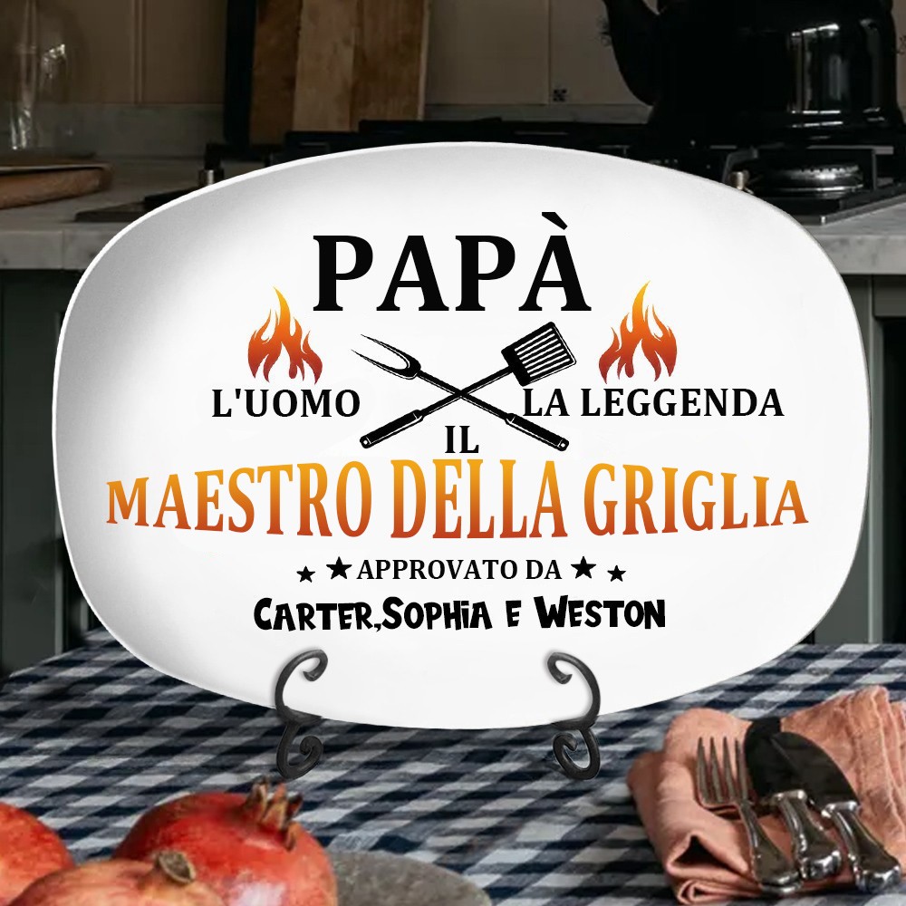 Piatto grigliato personalizzato per papà con nome per bambini, regalo per la festa del papà