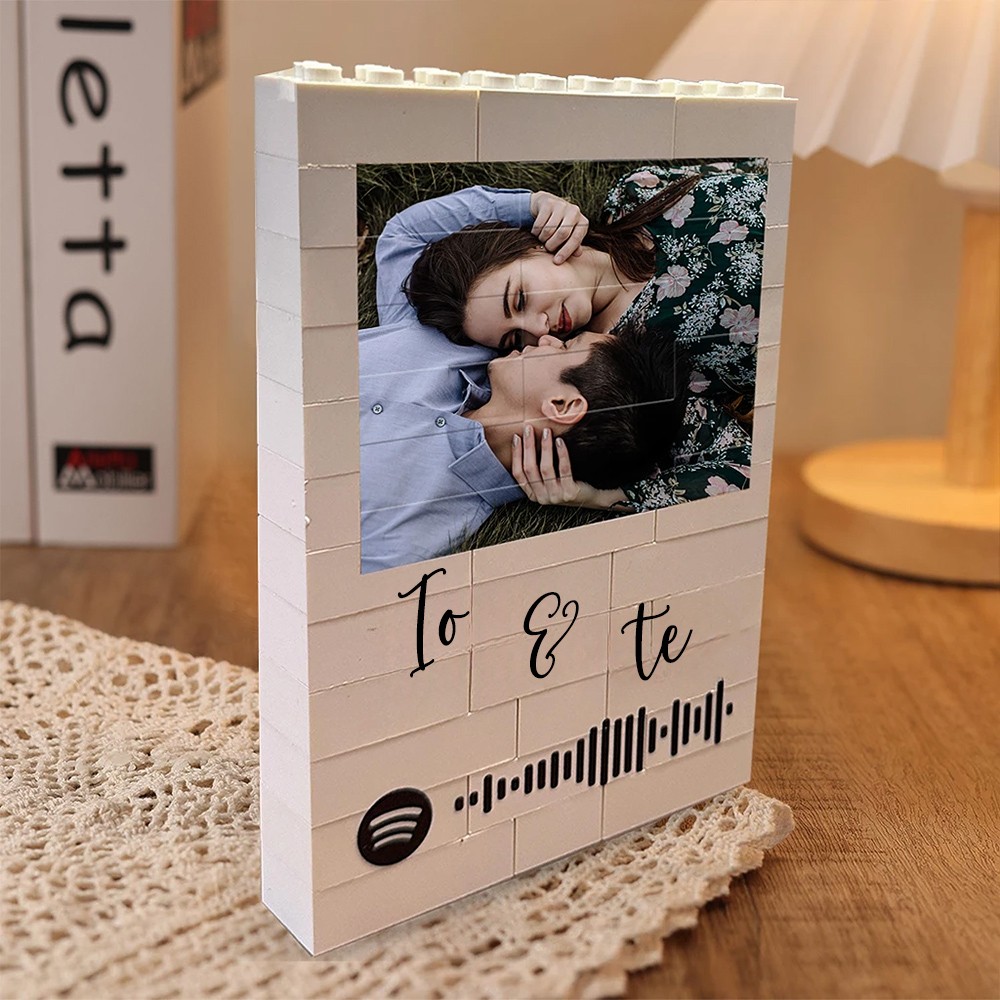 Regali di Anniversario Personalizzati con Foto a Blocchi per Canzoni di Spotify per Lei, Regali di San Valentino per Coppie.