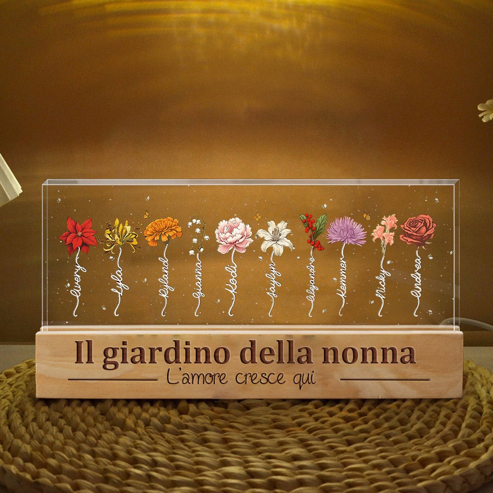L'amore personalizzato cresce qui Nana's Garden Nascita Fiore Legno Luce notturna Regalo unico per la mamma Nonna Idee regalo per la festa della mamma