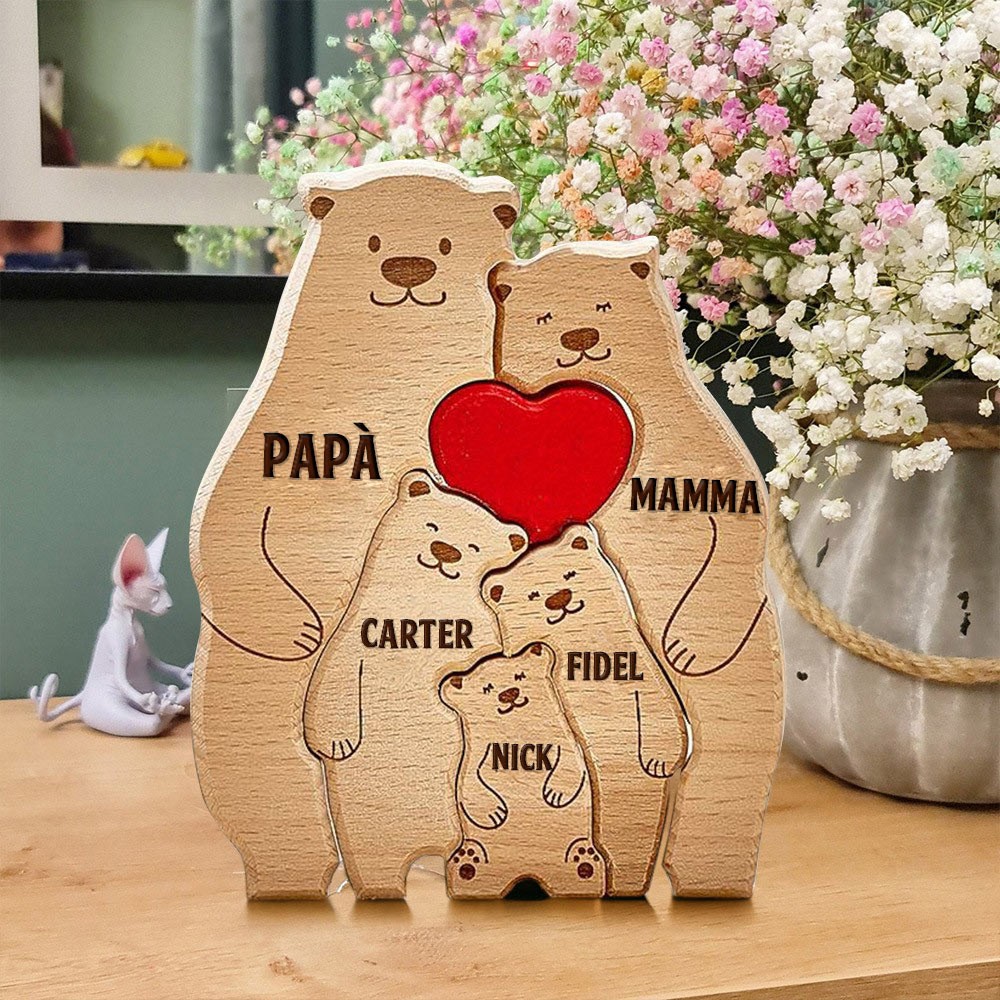 Puzzle personalizzato in legno con blocchi di famiglia di orsi con nomi dei membri, regalo di famiglia unico per mamma, nonna, idee regalo per la festa della mamma