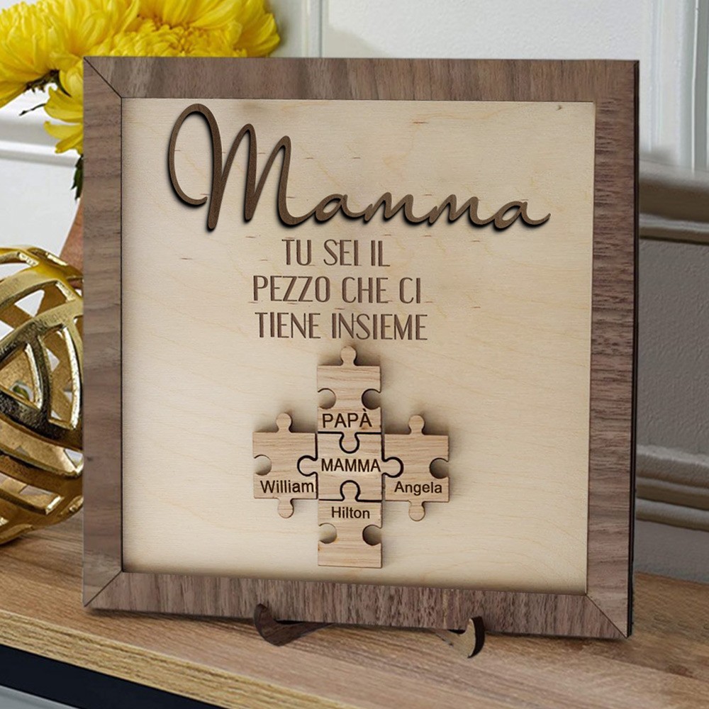 Puzzle personalizzati mamma sei il pezzo che ci tiene insieme, cartello, idee regalo per la festa della mamma, targa di famiglia, regalo per mamma e nonna