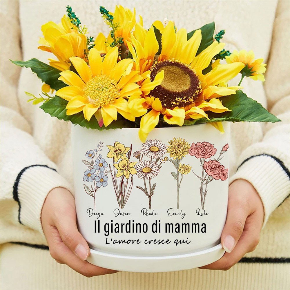 Stampa personalizzata di fiori per la nascita della mamma, vaso per piante da giardino con nome del bambino, regalo ricordo di famiglia per neomamma, nonna, regalo di compleanno unico per la mamma, idee regalo per la festa della mamma