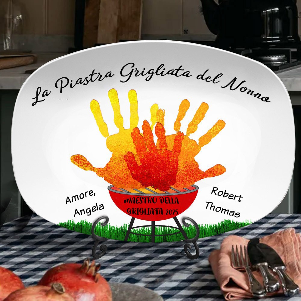 Piatto da grigliata personalizzato del nonno con impronte di mani, regali per la festa del papà