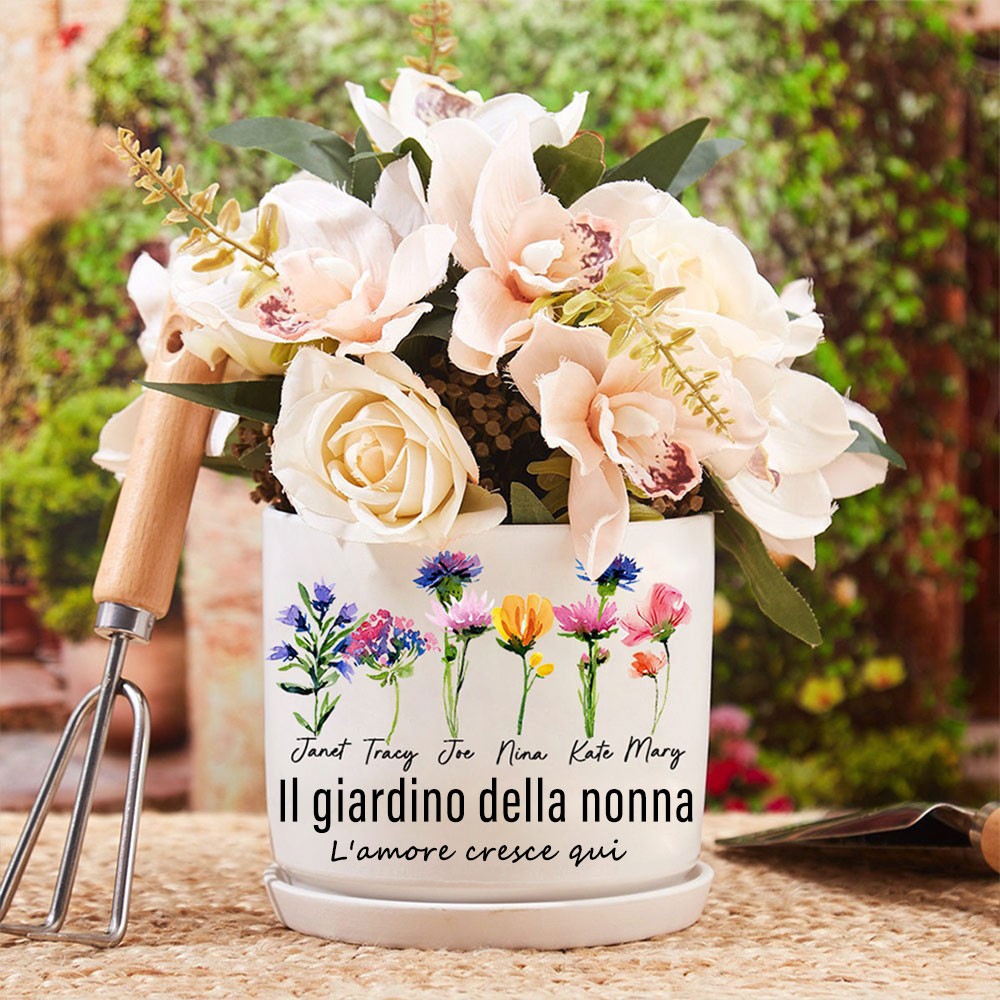 Vaso da fiori personalizzato per la nascita del giardino della nonna, regalo per la festa della mamma. Regalo unico per la mamma. Il miglior regalo per la nonna