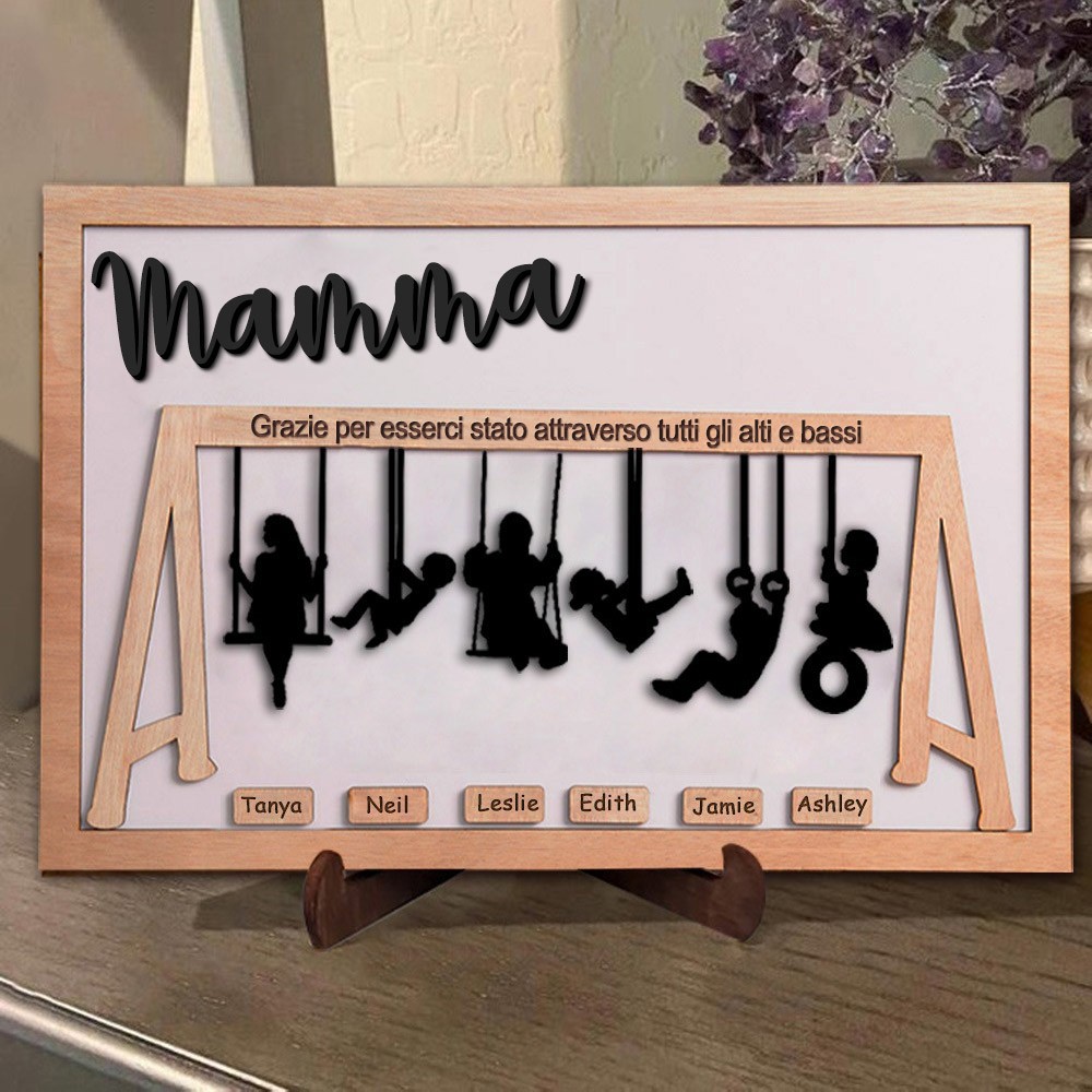 Set altalena mamma personalizzata Cornice in legno Cartello familiare con nomi per bambini Idee regalo per la festa della mamma Regali unici ricordo per la mamma nonna