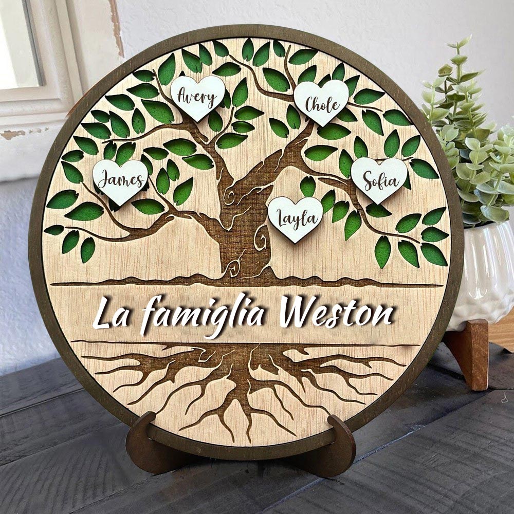 Segno personalizzato in legno dell'albero genealogico Segno dell'albero della vita Regalo per la mamma Regalo di famiglia per la nonna