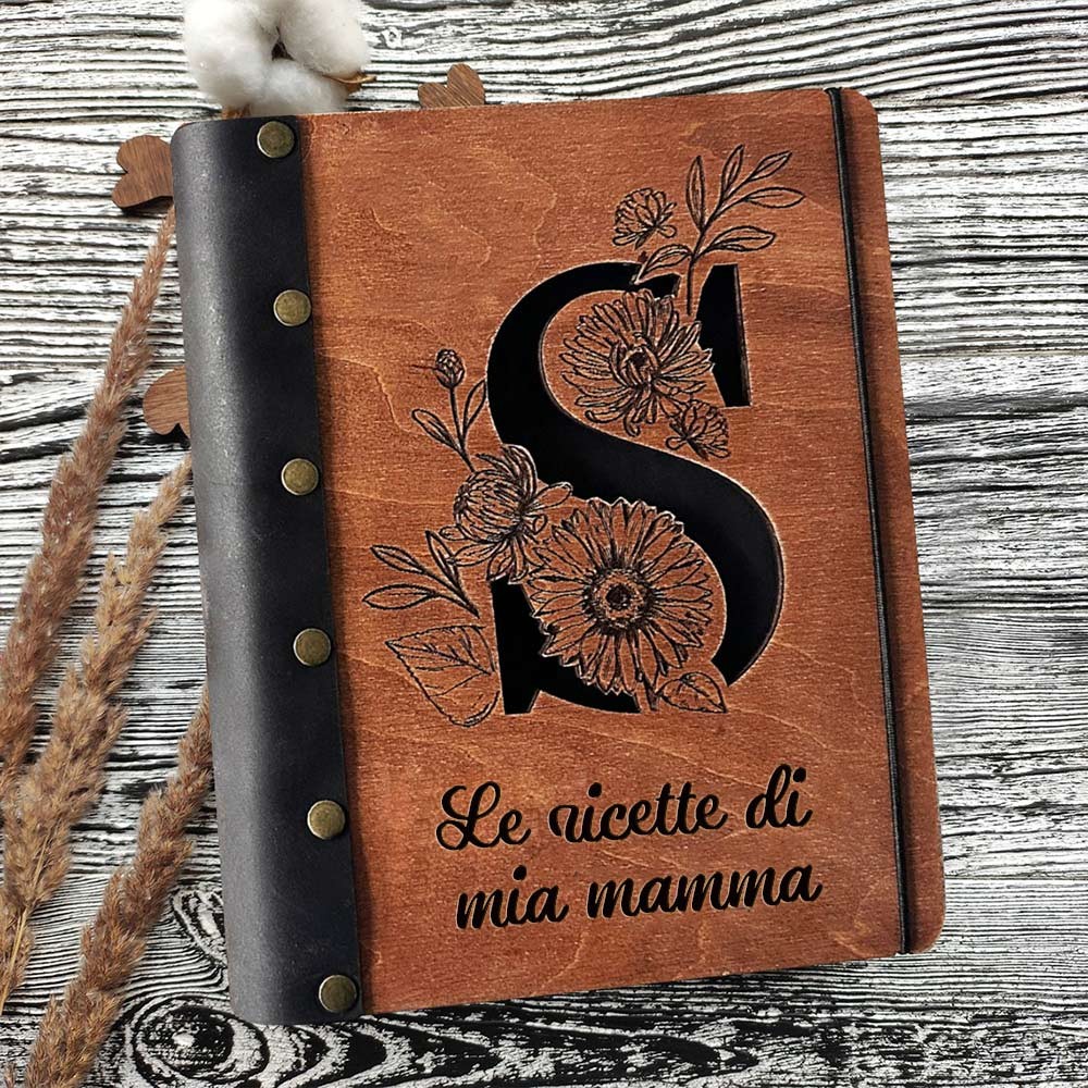 Quaderno con copertina in legno, libro di ricette con rilegatura in pelle personalizzato, per idee regalo per la festa della mamma della mamma