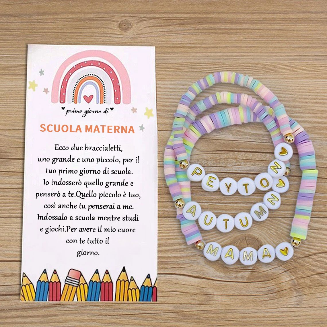 Braccialetto a forma di cuore abbinato per la mamma e il bambino, primo giorno di scuola, regali per il ritorno a scuola per bambini