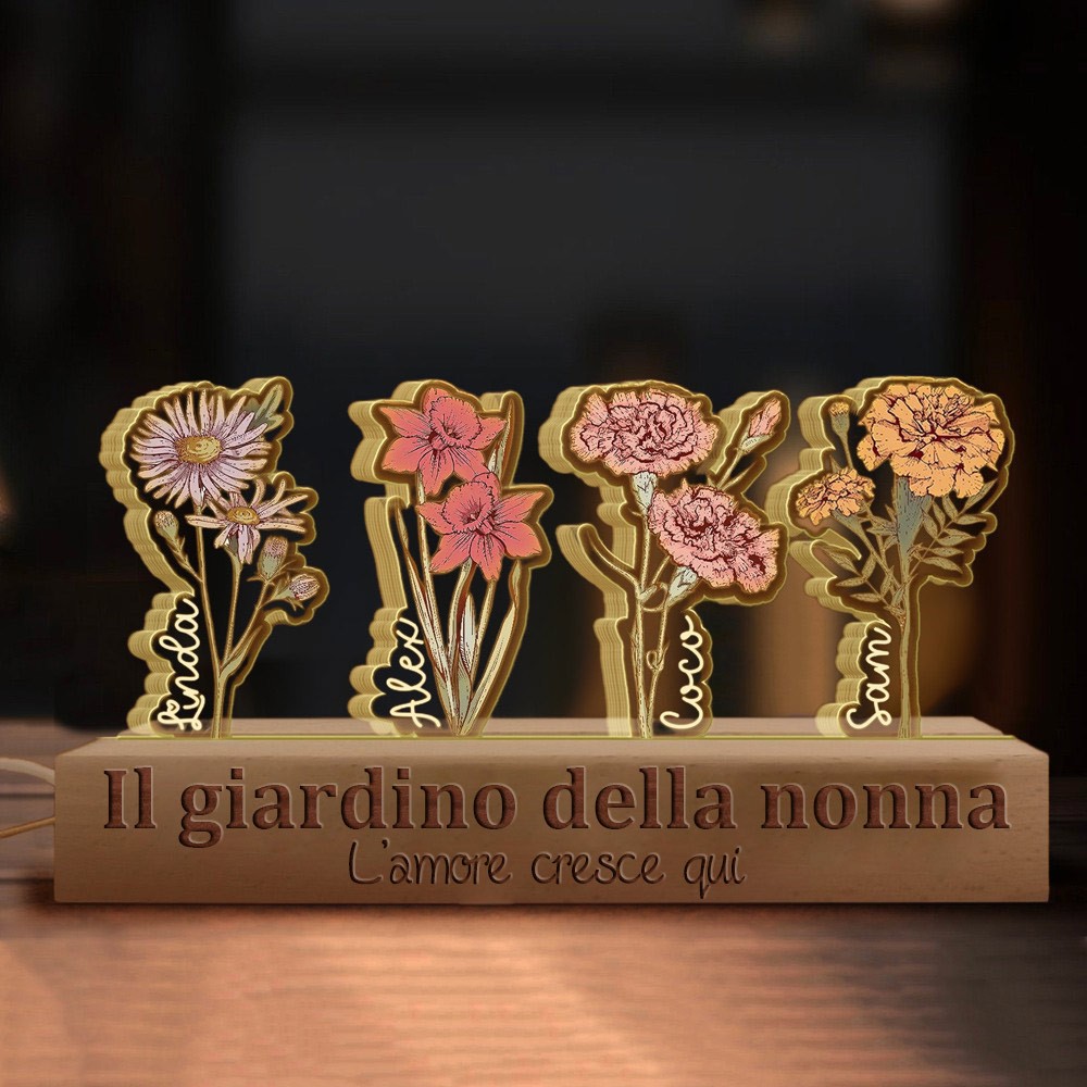 Giardino della nonna personalizzato L'amore cresce qui Fiore di nascita Luce notturna in legno Regali unici per la mamma Idee regalo per la festa della mamma