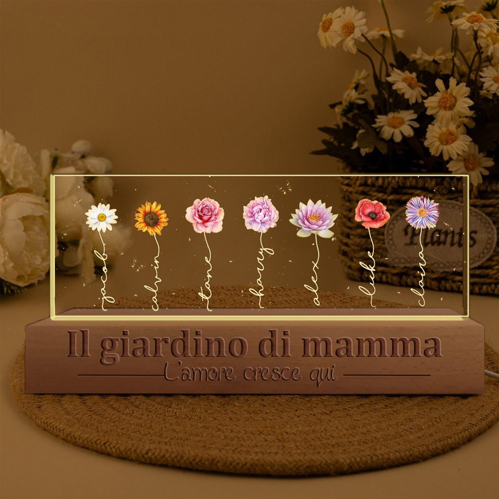 L'amore personalizzato per il giardino della mamma cresce qui, fiore di nascita, legno, luce notturna, regali ricordo per la mamma, idee regalo per la festa della mamma