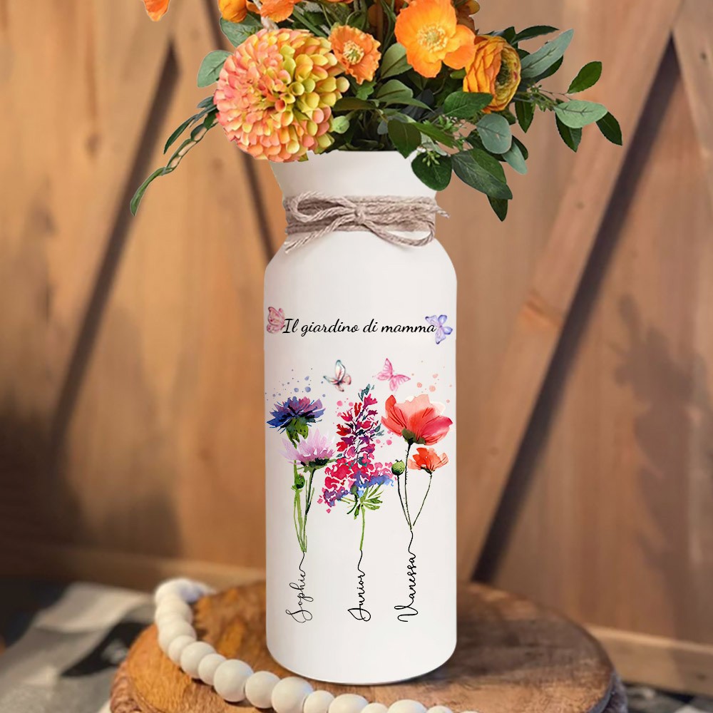 Vaso di fiori per nascita personalizzato con nomi per bambini. Regalo per la festa della mamma. Regalo unico per la mamma. Il miglior regalo per la nonna