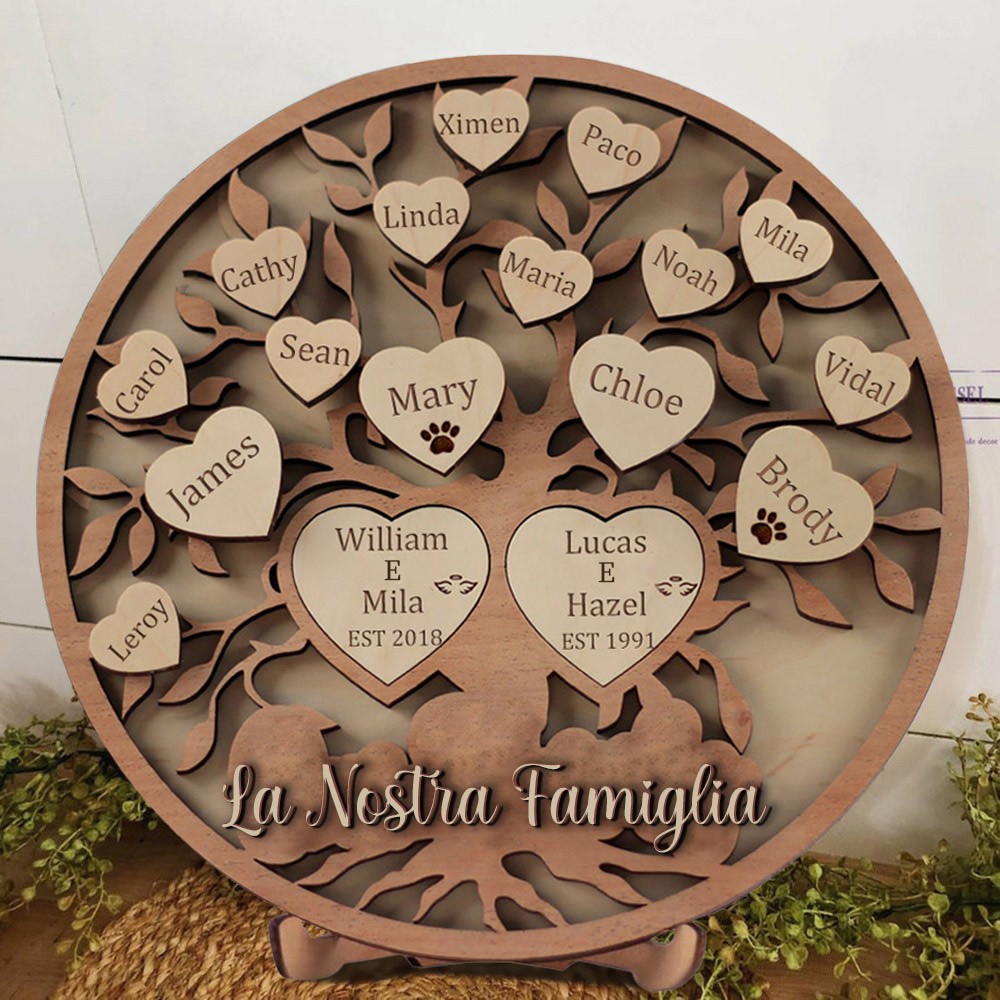 Targa personalizzata in legno con albero genealogico con nomi per bambini, regali per la famiglia, idee regalo per la festa della mamma