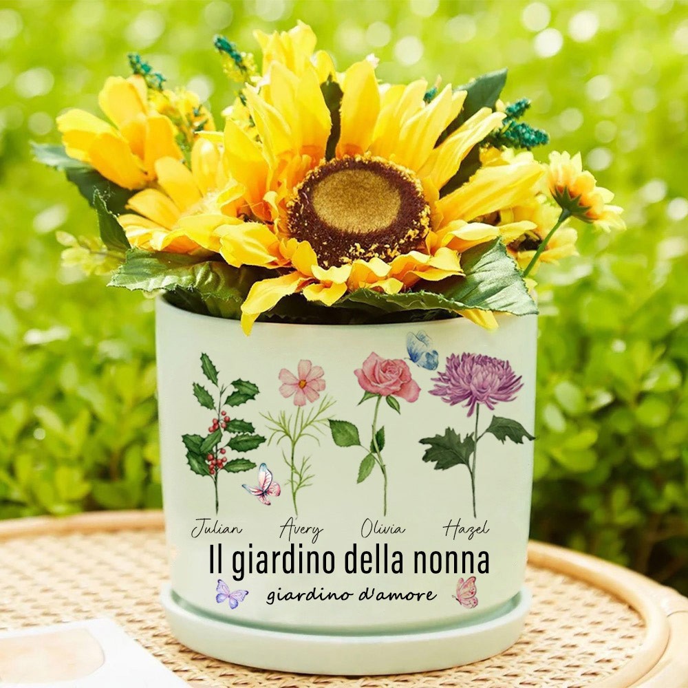 Giardino personalizzato della vita, giardino della nonna, vaso da fiori, idea regalo per la festa della mamma, regalo di compleanno per la famiglia per la mamma, la nonna