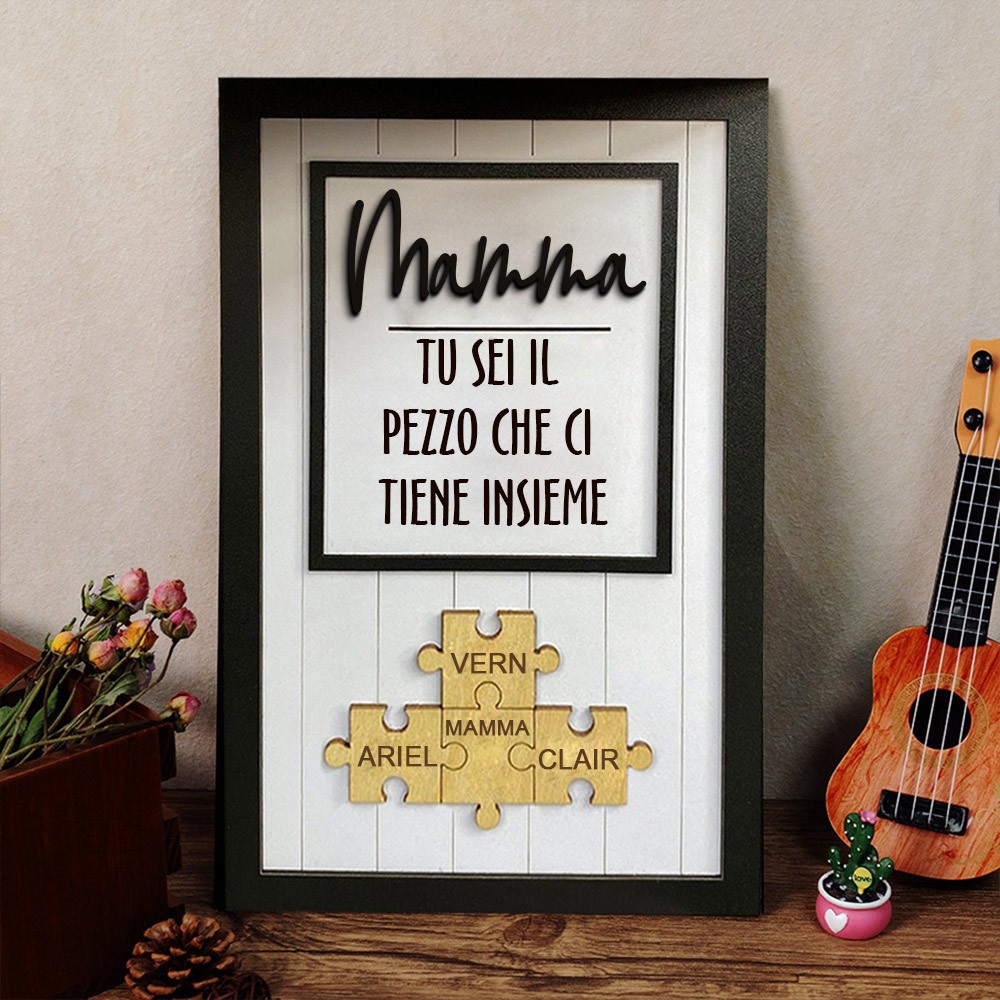 Targa personalizzata in legno con pezzi di puzzle per la famiglia, regalo per mamma e nonna, idee regalo uniche per la festa della mamma