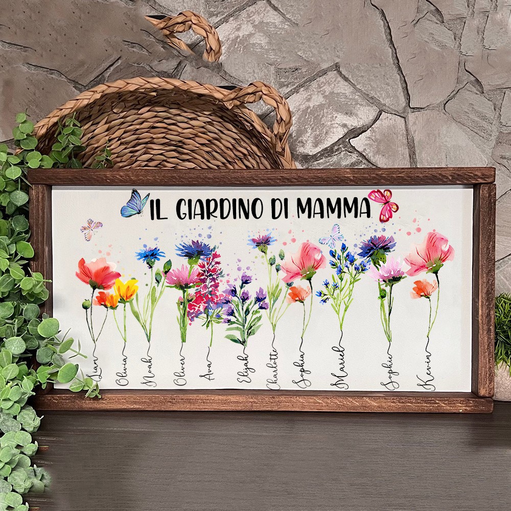 Targa in legno con stampa floreale personalizzata per la nascita del giardino della mamma, con nomi dei bambini, regali di compleanno unici per la mamma, la nonna, la festa della mamma, idee regalo per la gravidanza della mamma