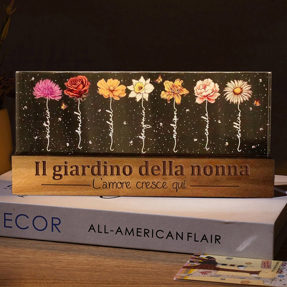 Giardino della nonna in legno personalizzato L'amore cresce qui Fiore di nascita Luce notturna Regali ricordo per la mamma Idee regalo per la festa della mamma