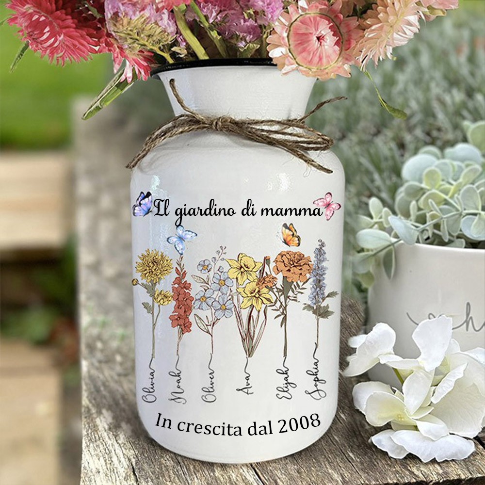 Vaso di fiori personalizzato per la nascita del giardino della mamma con nomi per bambini. Regali unici per mamma, nonna, idee regalo per la festa della mamma