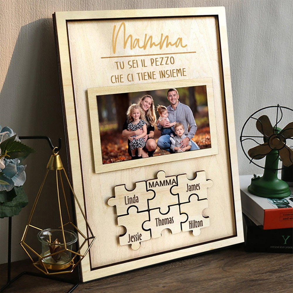 Targa personalizzata con pezzi di puzzle in legno con foto di famiglia, regalo unico per mamma, nonna, idee regalo per la festa della mamma