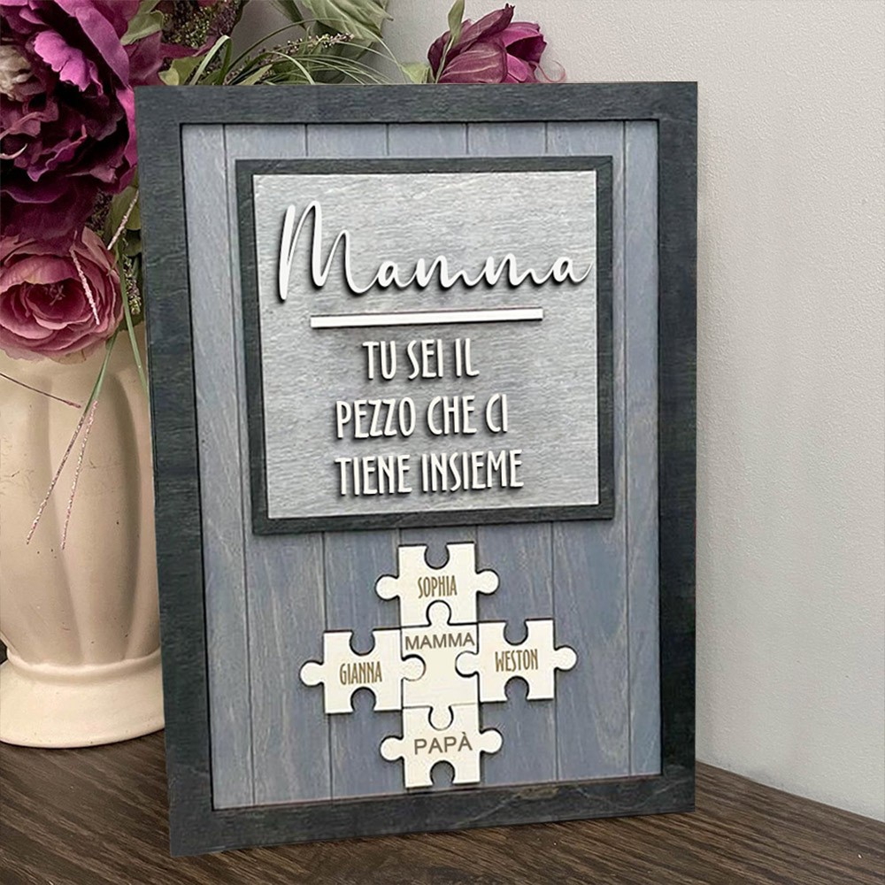 Targa personalizzata con pezzi di puzzle in legno per la mamma con nomi di bambini, regalo unico per la mamma, la nonna, idee regalo per la festa della mamma