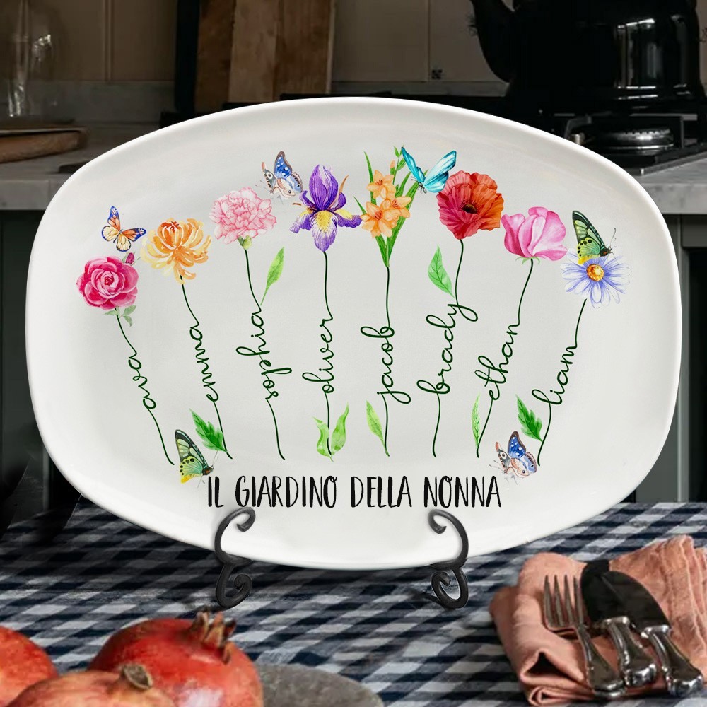 Vassoio da cucina per la famiglia con stampa floreale personalizzata con i nomi dei nipoti, regalo unico per la famiglia, regalo per la festa della mamma per la nonna, regalo creativo per la gravidanza della mamma