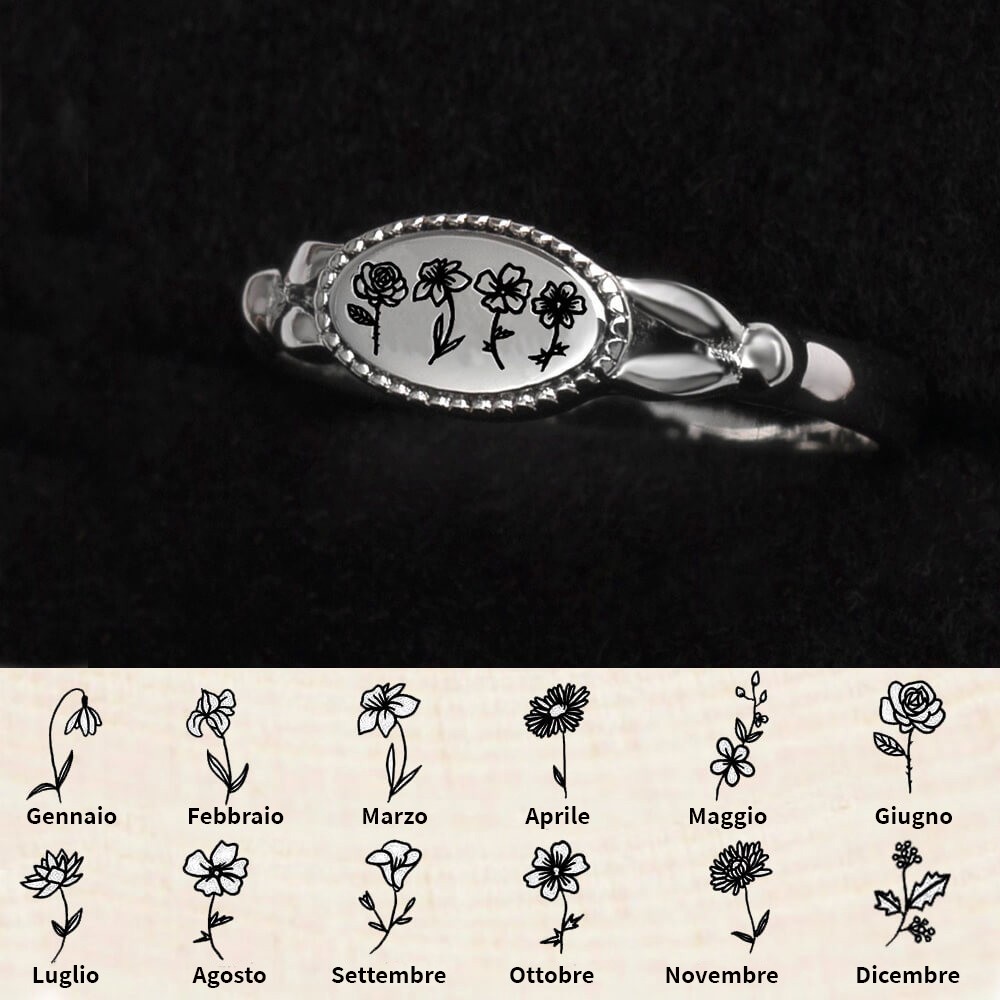 Anello vintage con fiore di nascita personalizzato, regalo unico per la mamma, regalo di compleanno della nonna per le idee regalo per la festa della mamma