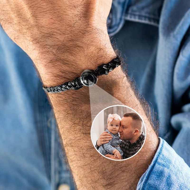 Bracciale da uomo in corda per proiezione fotografica commemorativa personalizzata con immagine Regali per l'anniversario della famiglia Idee regalo Regalo unico per papà Idee regalo per la festa del papà