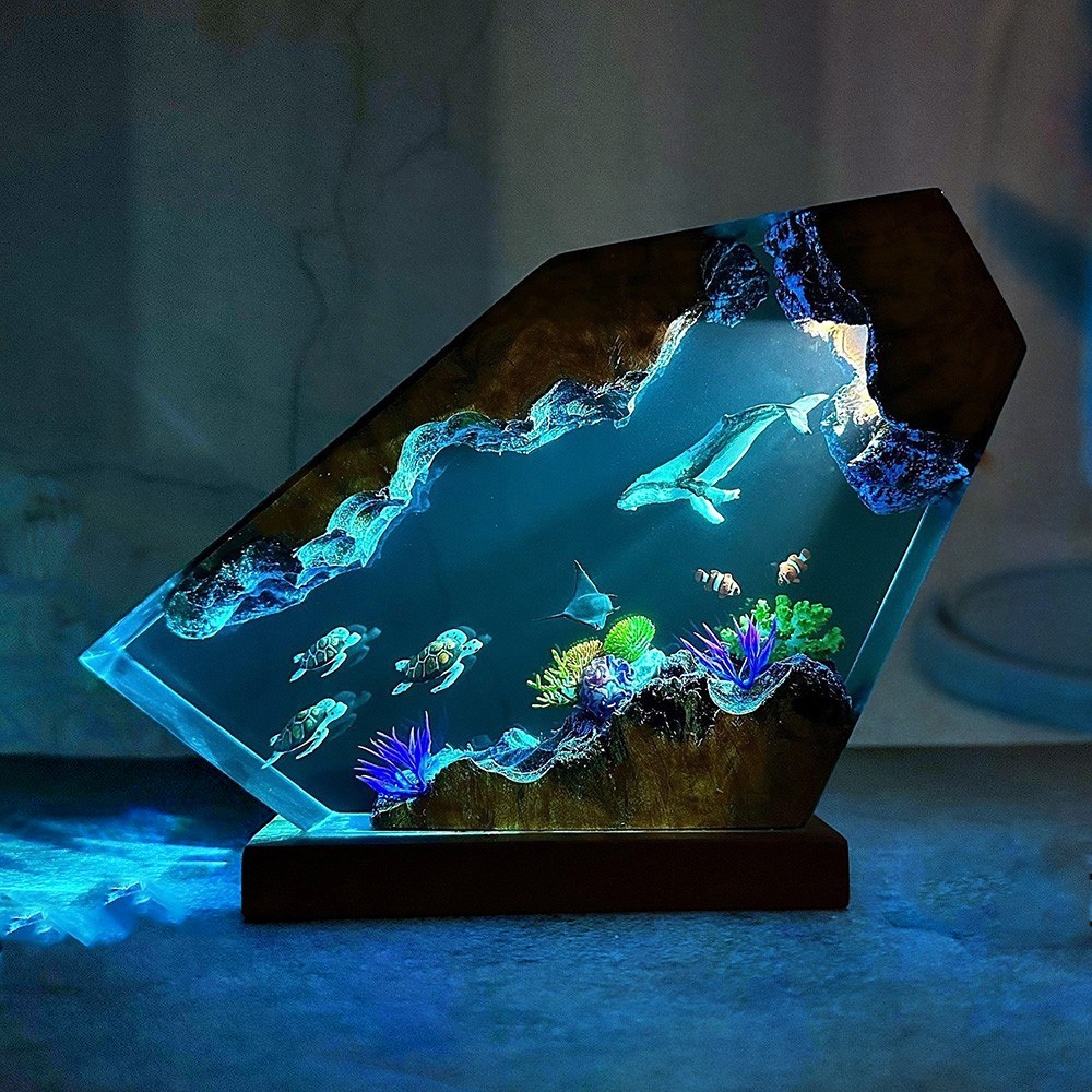 Lampada in legno di resina gigante con megattera e tartarughe Lampada unica regalo per la sua coppia Regalo per idee regalo di compleanno di anima gemella