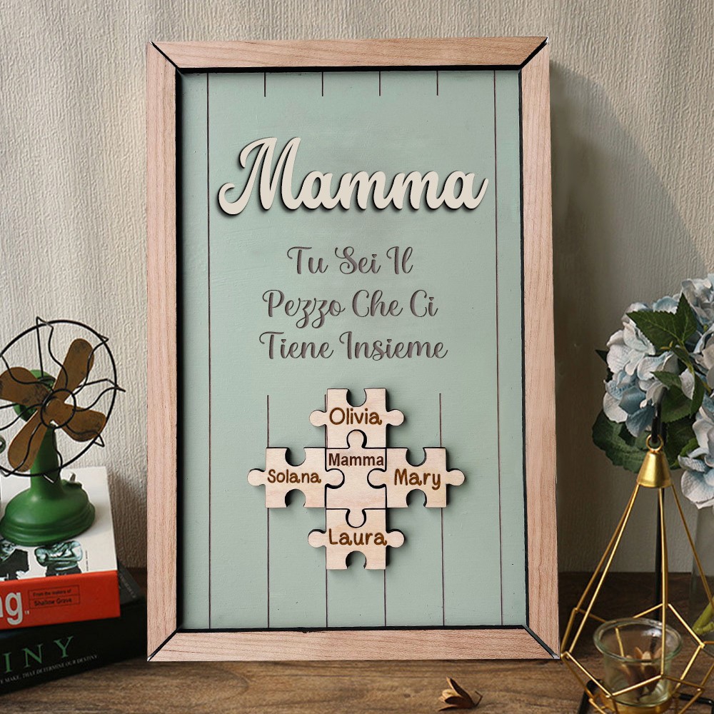 Mamma personalizzata, sei i pezzi che ci tengono insieme, pezzi del puzzle, nomi, cartello della famiglia, regali unici per la mamma, nonna, idee regalo per la festa della mamma