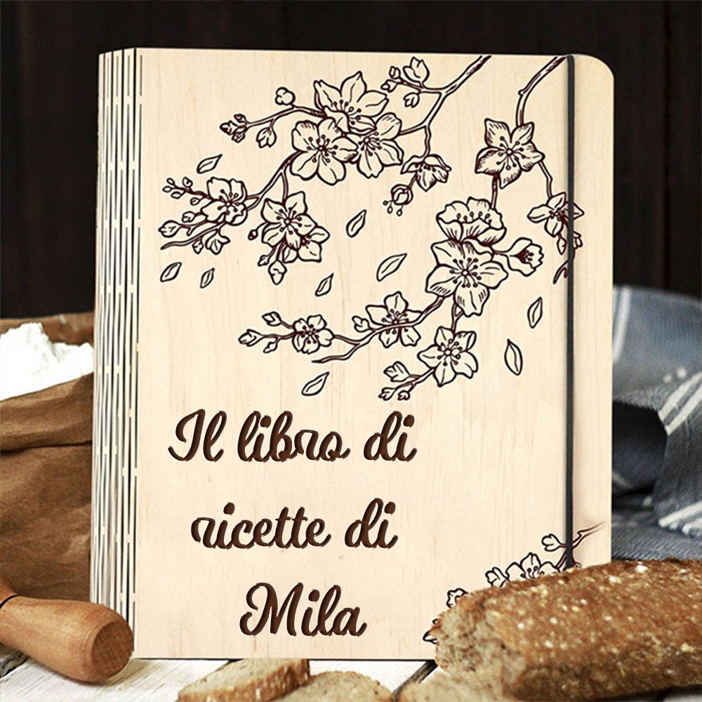Libro di ricette personalizzato, raccoglitore vuoto, diario personalizzato con incisione in legno, per idee regalo per la festa della mamma, mamma, nonna