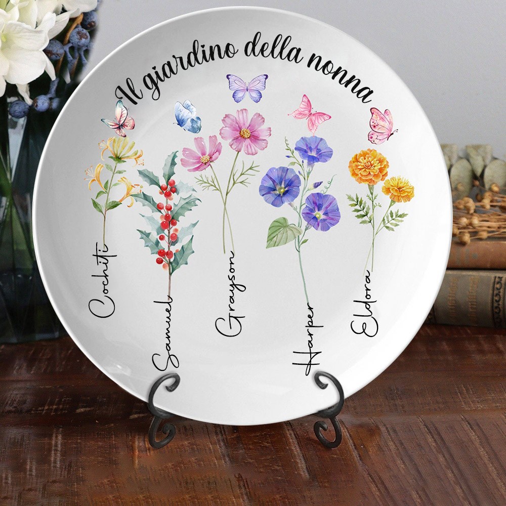 Vassoio personalizzato con stampa floreale per la nascita della nonna con i nomi dei nipoti, regalo unico per la cucina di famiglia per la nonna, idee regalo artistiche per il compleanno, idee regalo per la festa della mamma