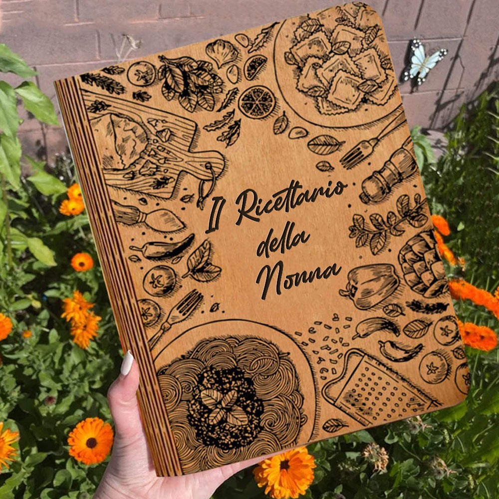 Libro di ricette personalizzato in legno della nonna con raccoglitore vuoto Diario personalizzato inciso per mamma, famiglia della nonna, idee regalo per la festa della mamma