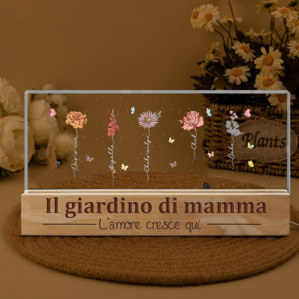 Fiore di nascita personalizzato per la nascita del giardino della mamma L'amore cresce qui Luce notturna in legno Regali per la mamma, nonna, Idee regalo per la festa della mamma