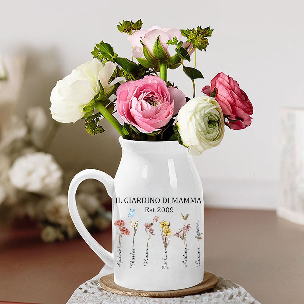 Vaso di fiori per la nascita della mamma personalizzato con i nomi dei nipoti, regalo di compleanno unico per mamma, nonna e idee regalo per la festa della mamma.